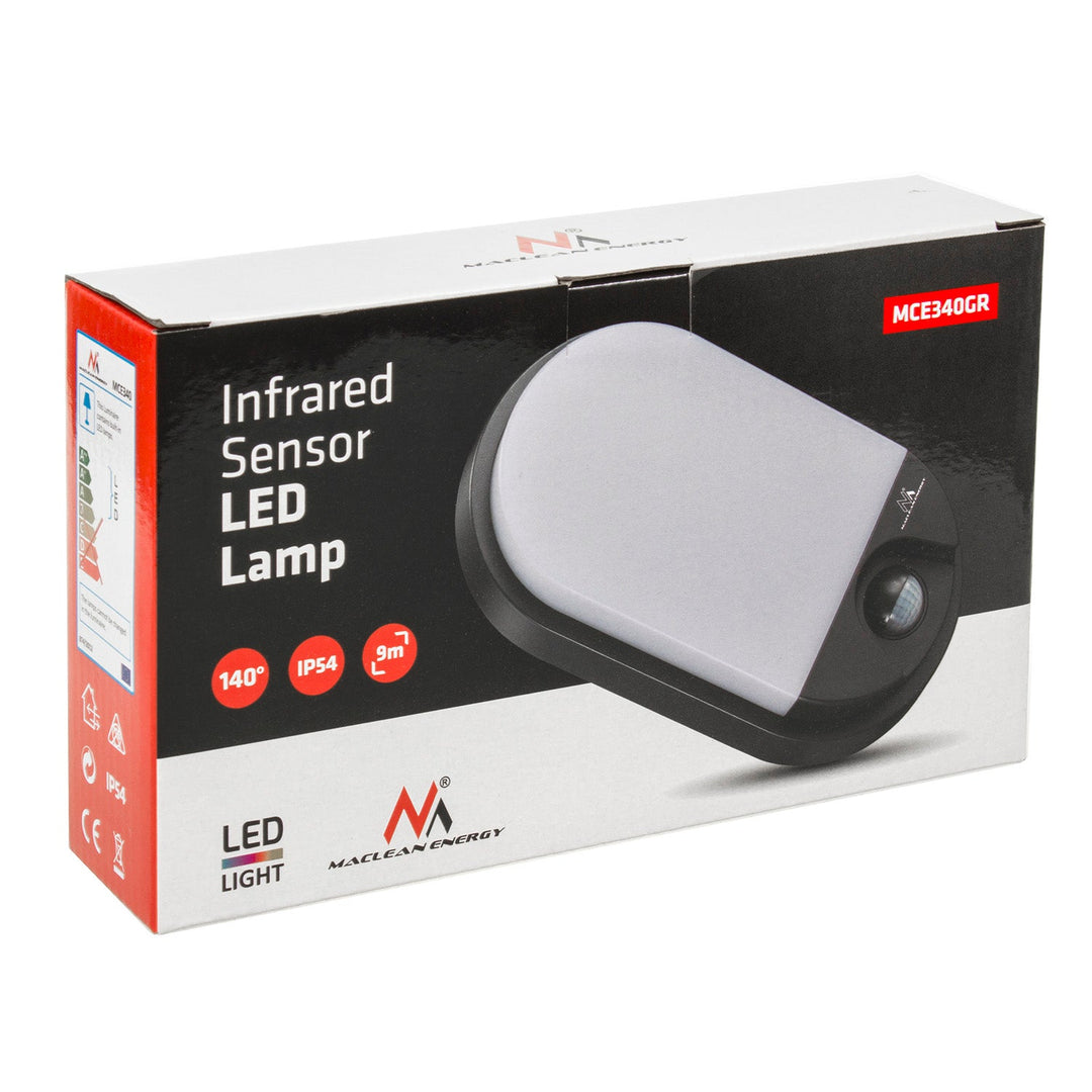 LED-lampe med infrarød bevægelsessensor MCE340 GR 1100lm 15W IP54 Maclean Energy farve grå, farve naturlig hvid (4000K)
