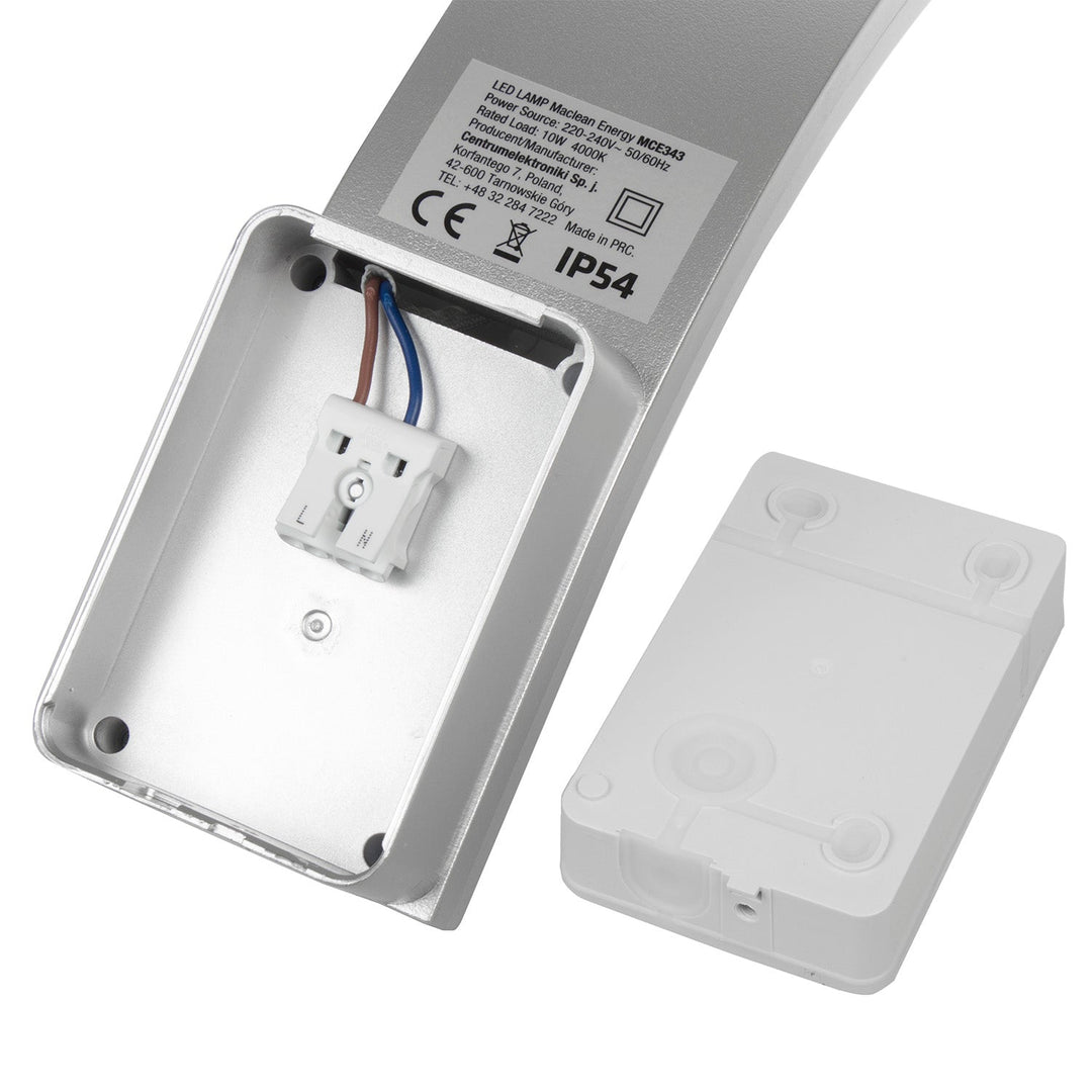 LED-facadelampe MCE343 SV 800lm 10W IP54 Maclean Energy sølvfarvet, farve temperatur naturlig hvid (4000K)