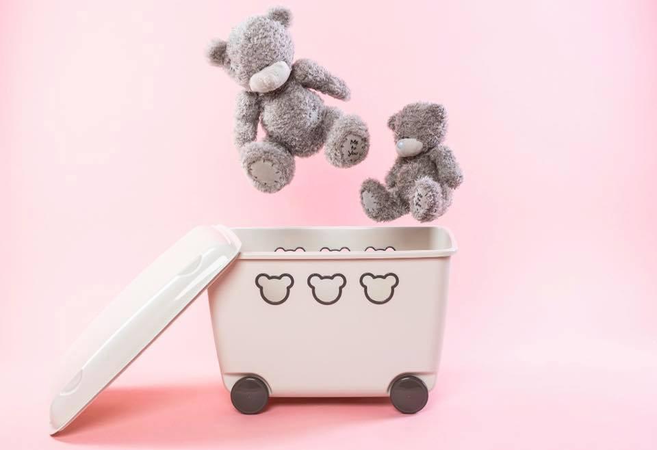 Legetøjskasse på hjul 55L BranQ Teddy Bear Box - hvid