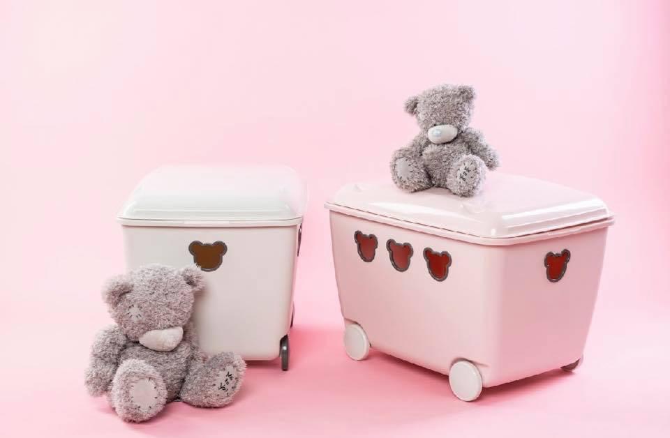 Legetøjskasse på hjul 55L BranQ Teddy Bear Box - hvid