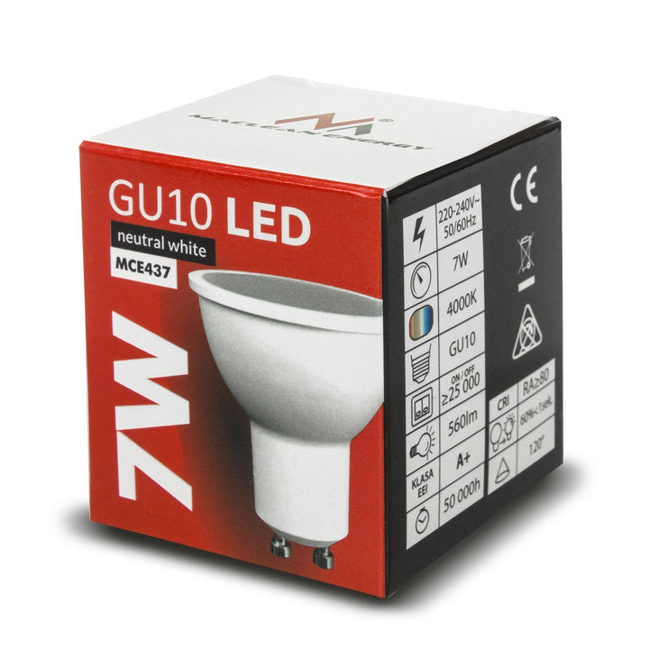 LED-pære GU10 7W Maclean Energy MCE437 WW varm hvid 3000K, 220-240V~, 50/60Hz, 490 lumen