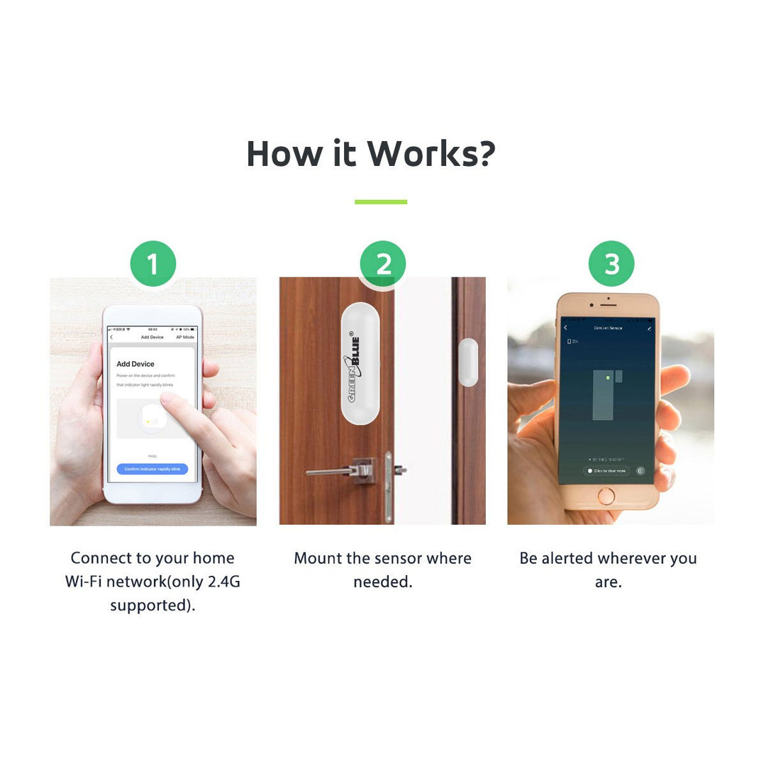 SMART WiFi-dør-/vinduesåbningssensor med information i realtid Smart Life Tuya GreenBlue GB715