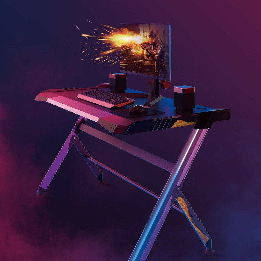 Stort sort gaming-skrivebord RGB Led NanoRS RS150 50 kg maks., højde 780 mm