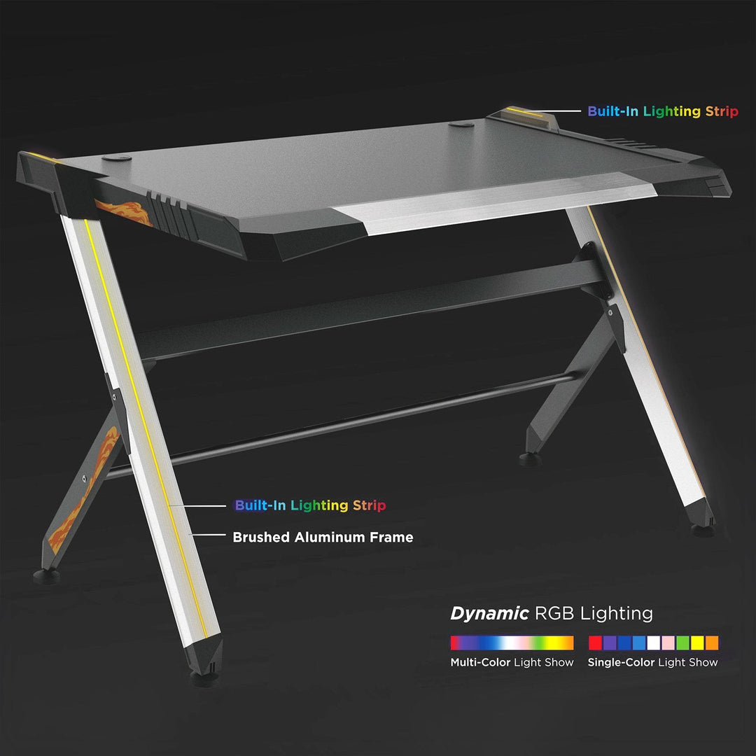 Stort sort gaming-skrivebord RGB Led NanoRS RS150 50 kg maks., højde 780 mm