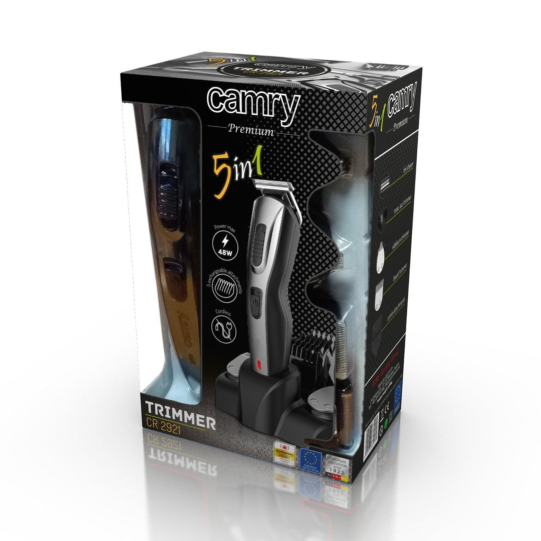 Camry CR 2921 5-i-1 trimmer kombinerer en hårklipper, en barbermaskine og en trimmer.