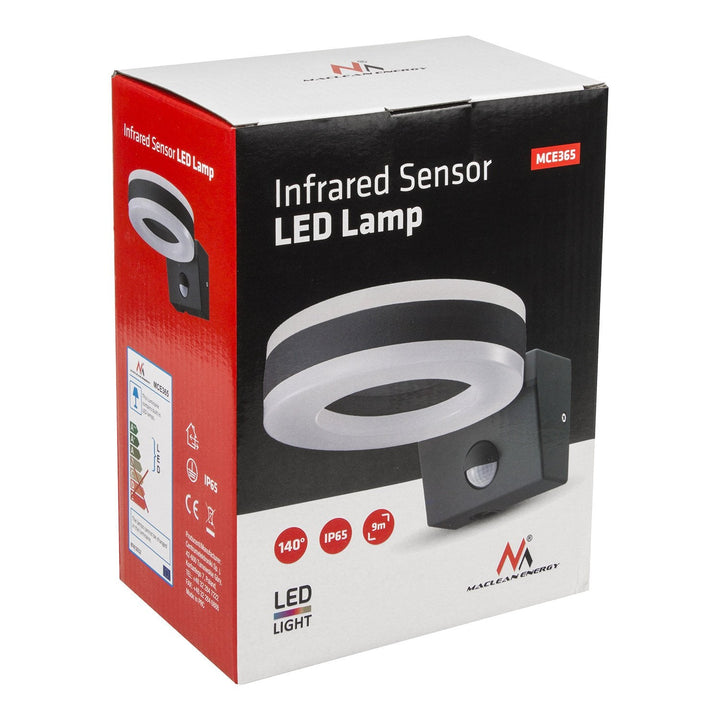 Væglampe med LED og PIR-sensor Maclean Energy MCE365 - PC+ALU, 20W (1700lm) Neutral White 4000K IP65 grå