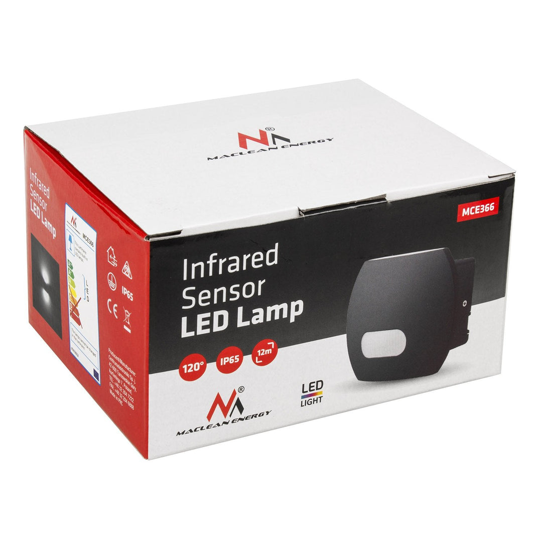 Væglampe med LED og PIR-sensor Maclean Energy MCE366 - PC+ALU, 20W (1600lm) Neutral White 4000K IP65 grå
