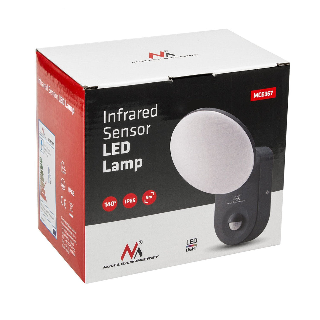 Væglampe med LED og PIR-sensor Maclean Energy MCE367 - PC+ALU, 15W (1100lm) Neutral White 4000K IP65 grå