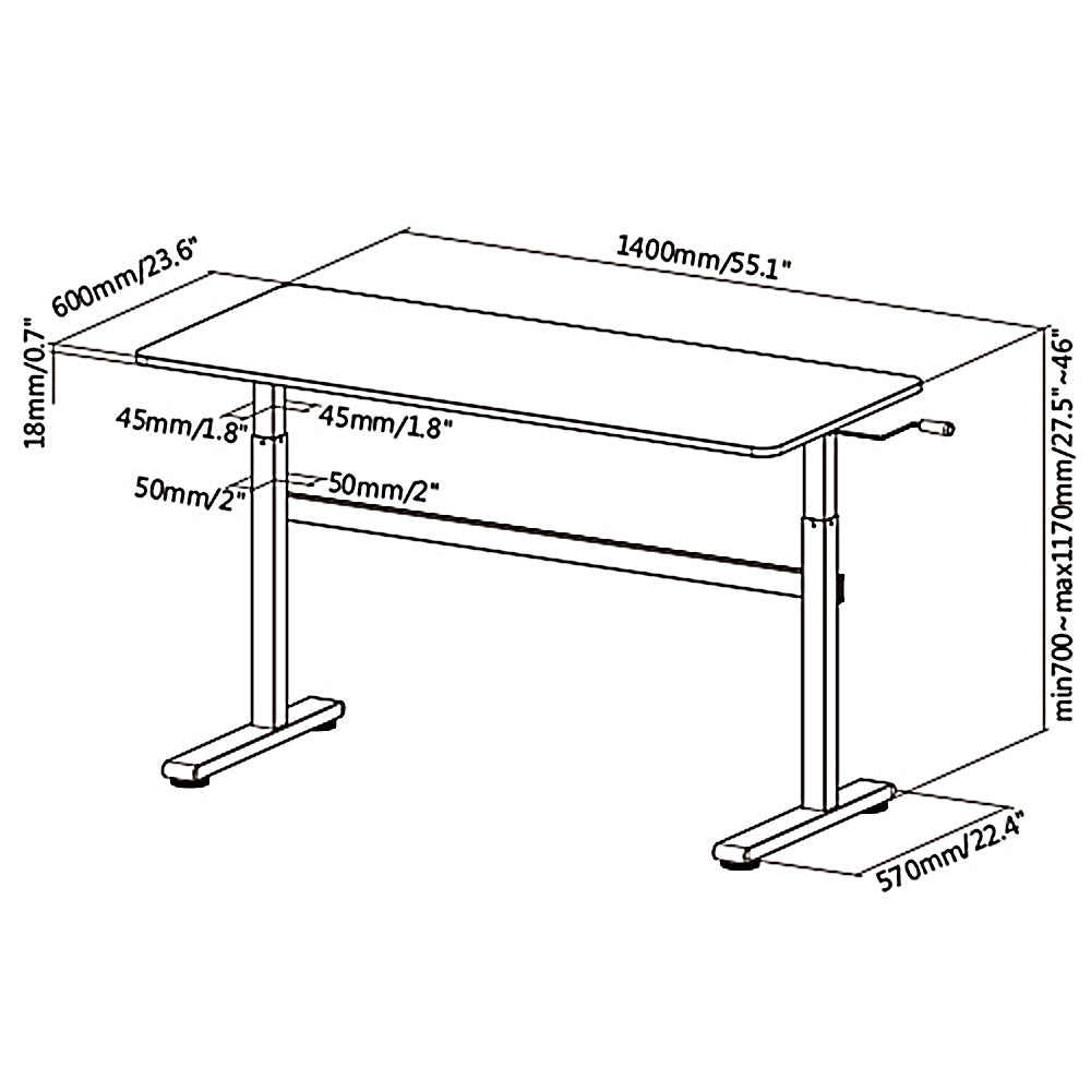 Ergo Office manuelt højdejusterbart skrivebord, maks. 40 kg, maks. højde 117 cm, med bordplade til stående og siddende arbejde, ER-401 B