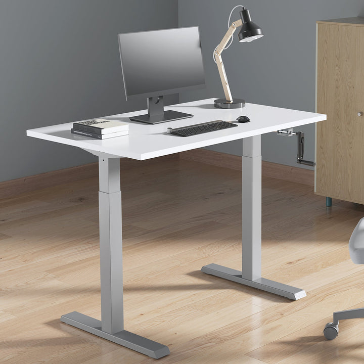 Ergo Office manuelt højdejusterbart skrivebord, maks. 70 kg, maks. højde 130 cm, uden bordplade til stående/siddende arbejde, hvid, ER-402 W