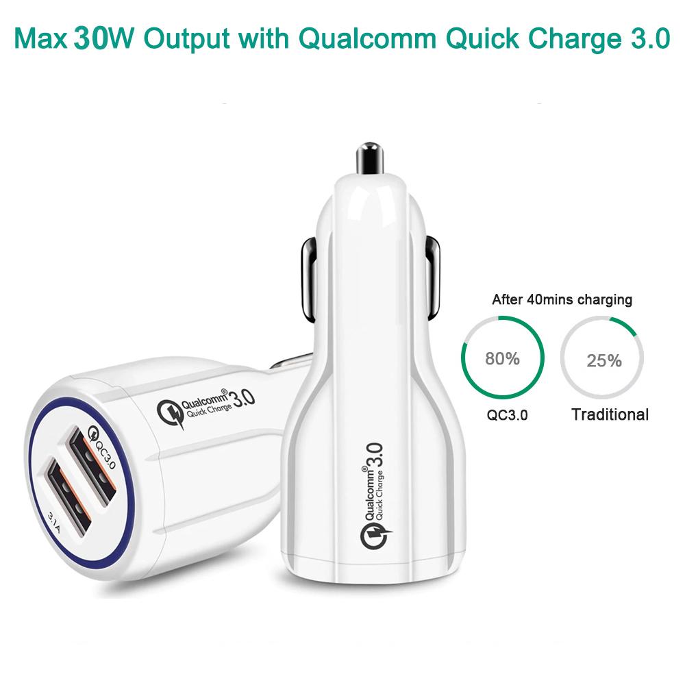 QC 3.0 Maclean Energy MCE478 W biloplader – hvid Qualcomm Quick Charge QC 3.0 – 5V/3A, 9V/1,8A, 12V/1,6A og 5V/3,1A-stik