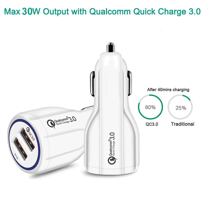 QC 3.0 Maclean Energy MCE478 W biloplader – hvid Qualcomm Quick Charge QC 3.0 – 5V/3A, 9V/1,8A, 12V/1,6A og 5V/3,1A-stik