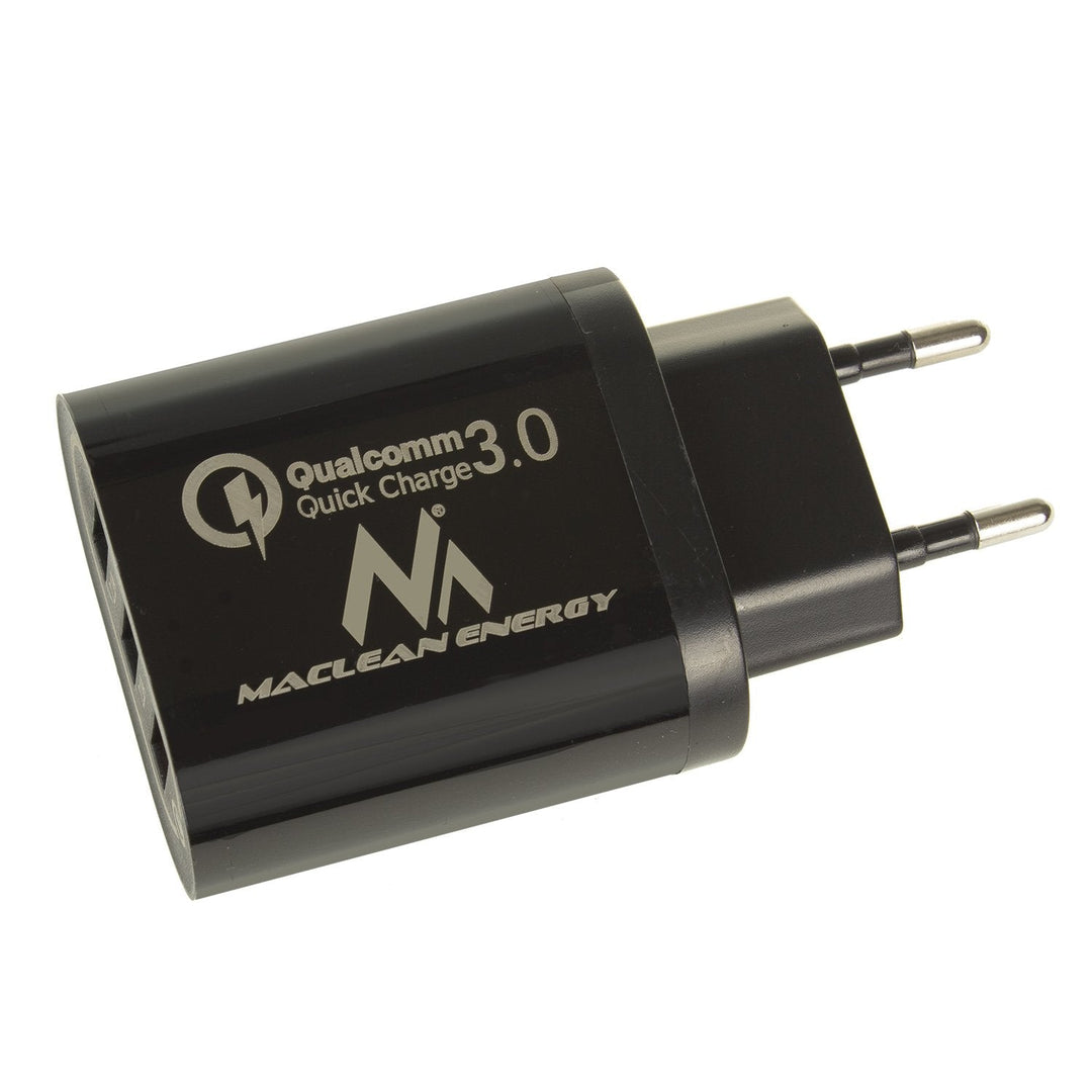 Netoplader 1xQC 3.0 Maclean Energy MCE479 B - sort Qualcomm Quick Charge QC 3.0 - 3,6-6VV/3A, 6-9V/2A, 9-12V/1,5A og 2 stik 5V/2,1A