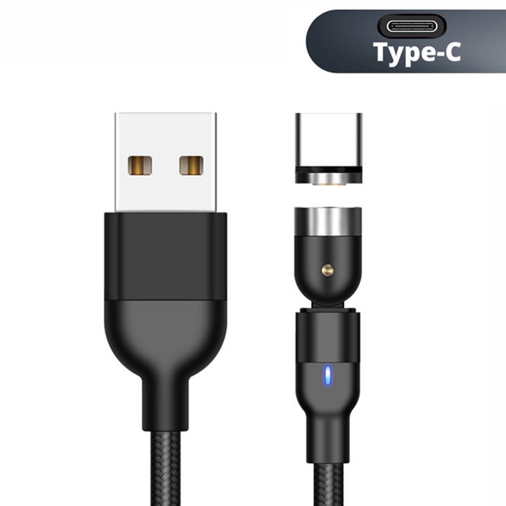 Magnetisk USB C-kabel 2 m vinklet Maclean Energy MCE475 i sort, understøtter hurtigopladning 9V/2A, 5V/3A, nylonfletning,