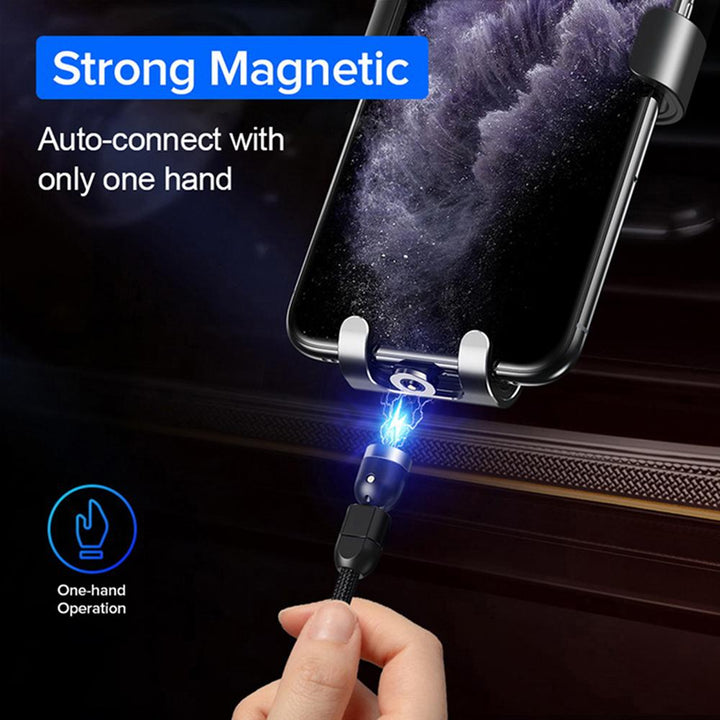 Magnetisk USB C-kabel 2 m vinklet Maclean Energy MCE475 i sort, understøtter hurtigopladning 9V/2A, 5V/3A, nylonfletning,