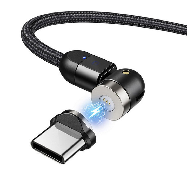 Magnetisk USB C-kabel 2 m vinklet Maclean Energy MCE475 i sort, understøtter hurtigopladning 9V/2A, 5V/3A, nylonfletning,