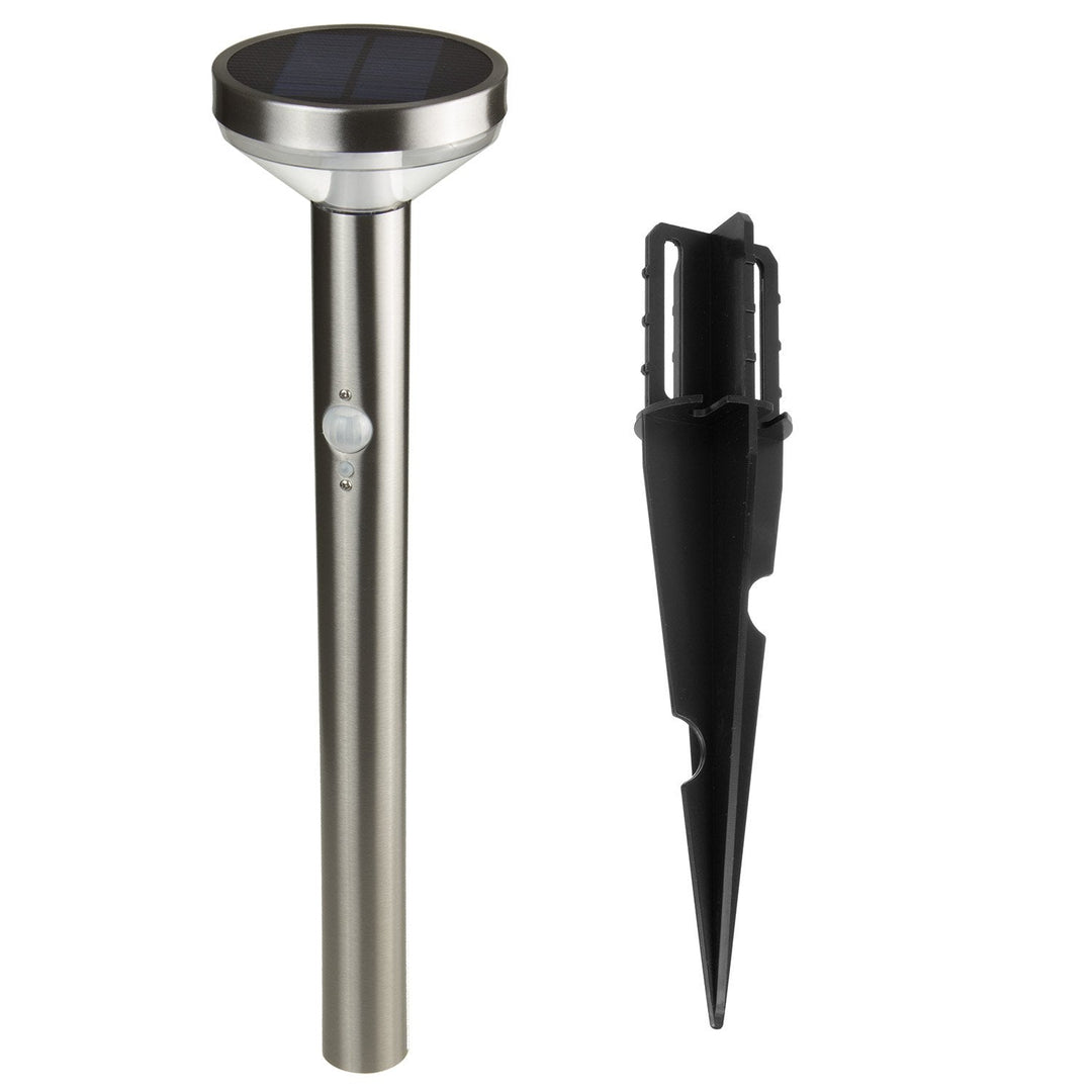 Solar LED-lampe med sensor Maclean, mat krom, IP44, 3 lysindstillinger, Li-ion-batteri 18650 3,7 V 1200 mAh, indstik, MCE465 C/M