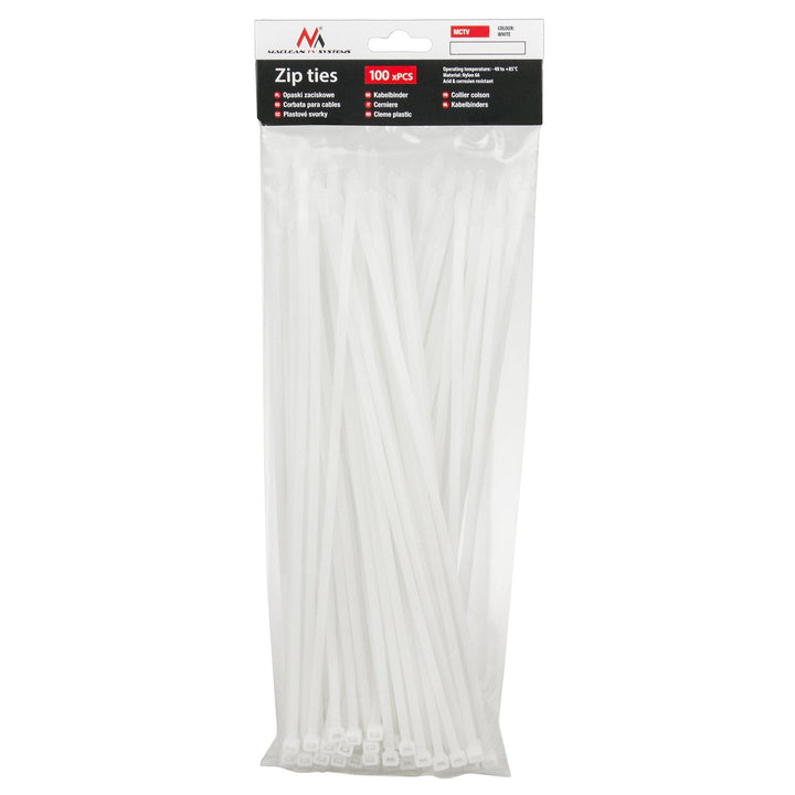 Kabelbindere (100 stk.) Maclean MCTV-463 W - hvide, 3,6 x 250 mm, UV-bestandige, brugstemperatur - 40 +85 °C.