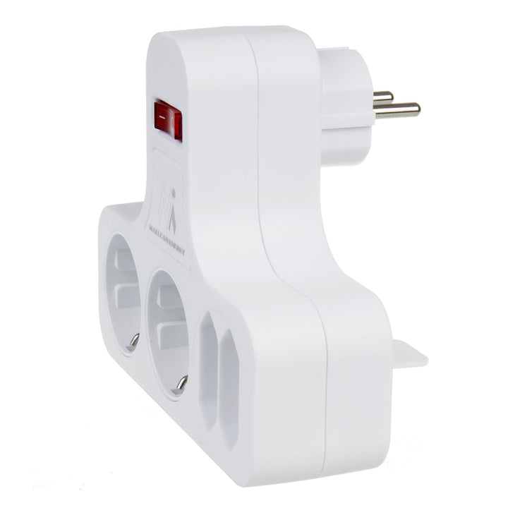 Maclean stikkontakt, firdobbelt med afbryder, stabiliserende fod, type schuko, 2x2,5 A, 2x16 A, MCE224