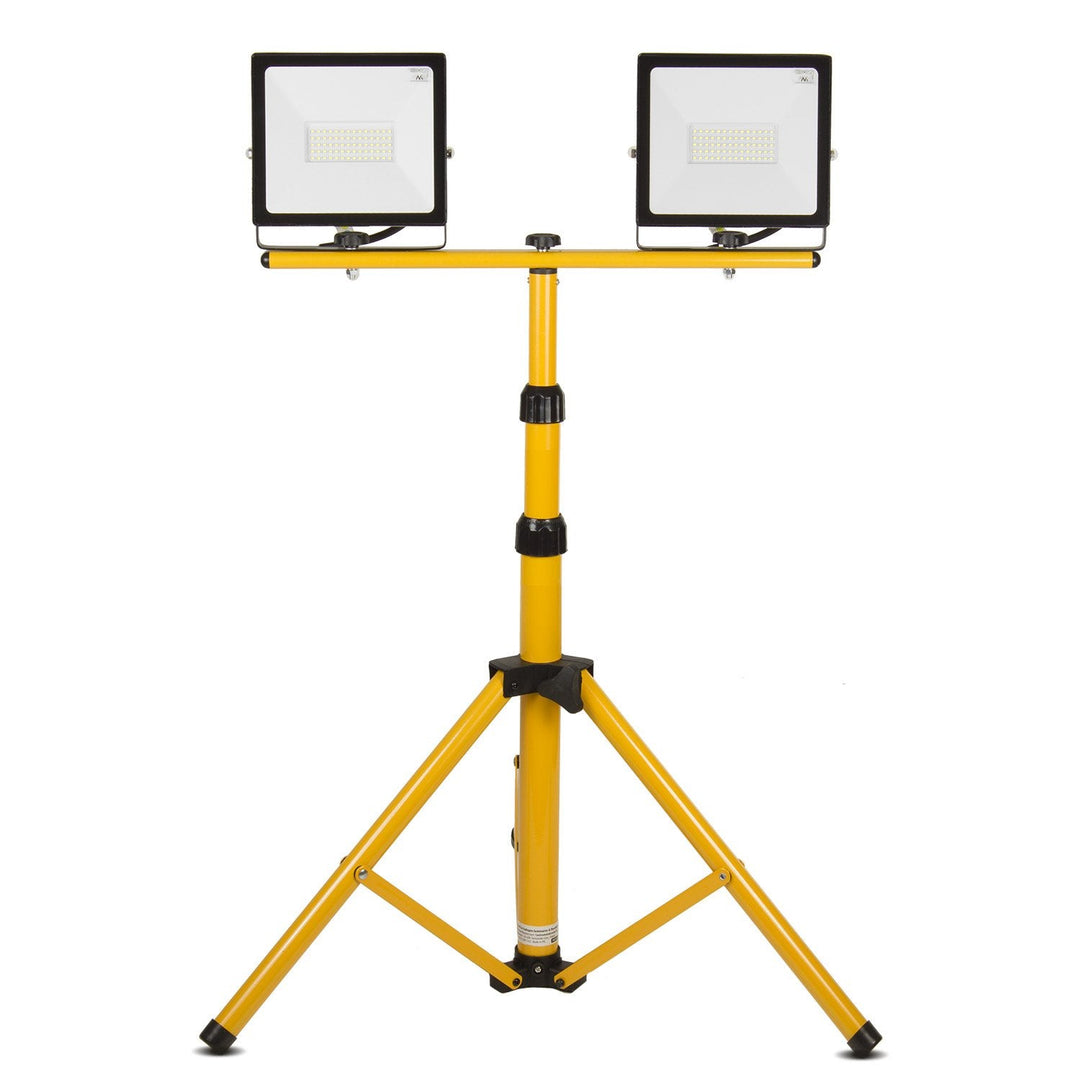 Maclean Energy stativ til 2 LED-spotlights Yellow, gul, fremstillet af stål, maks. højde 1,5 m MCE583