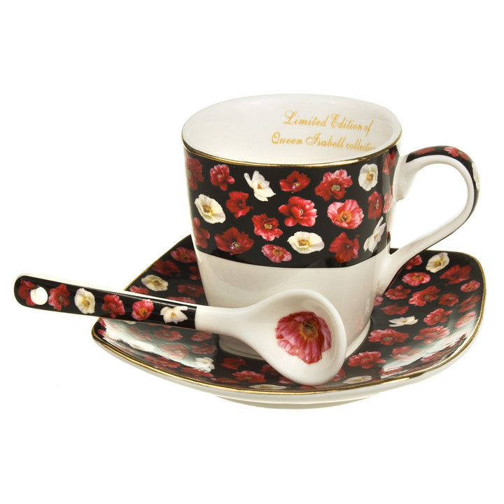 Sæt med porcelænskopper til espresso med underkop Queen Isabell