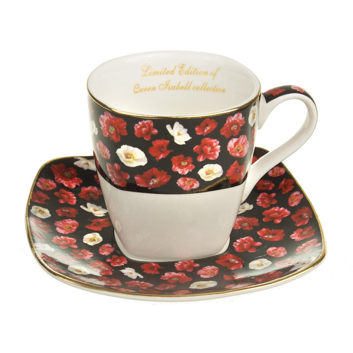 Sæt med porcelænskopper til espresso med underkop Queen Isabell
