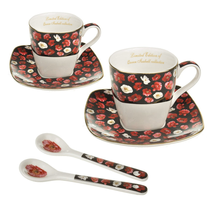 Sæt med porcelænskopper til espresso med underkop Queen Isabell