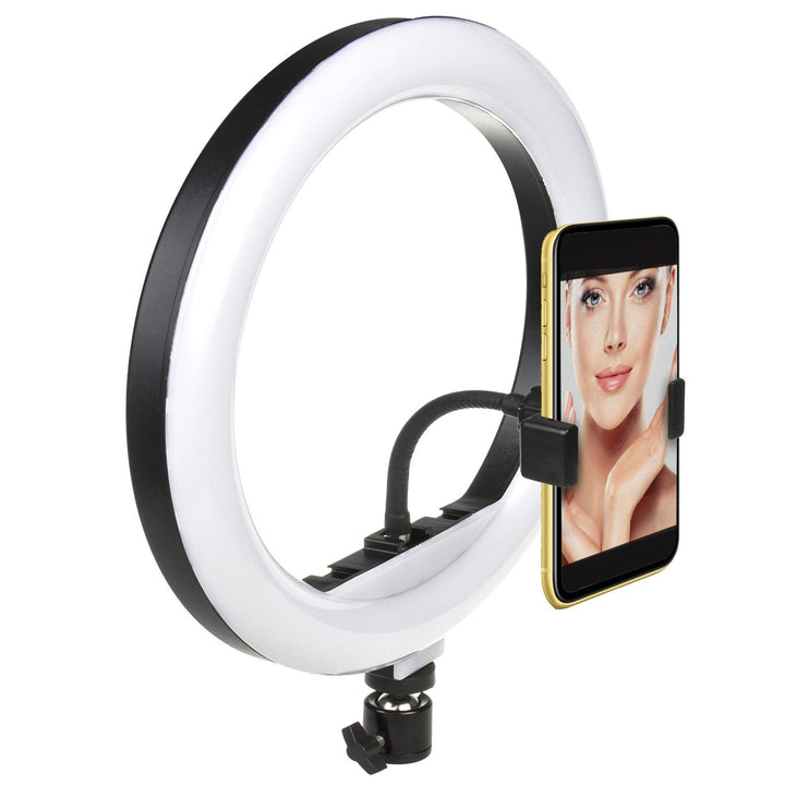 10" LED-ringlampe 12W med stativ 1,1 m Maclean Energy MCE610, Bluetooth-selvudløser, mulighed for at ændre farve 3200K-5600K og lysstyrke 10-100%