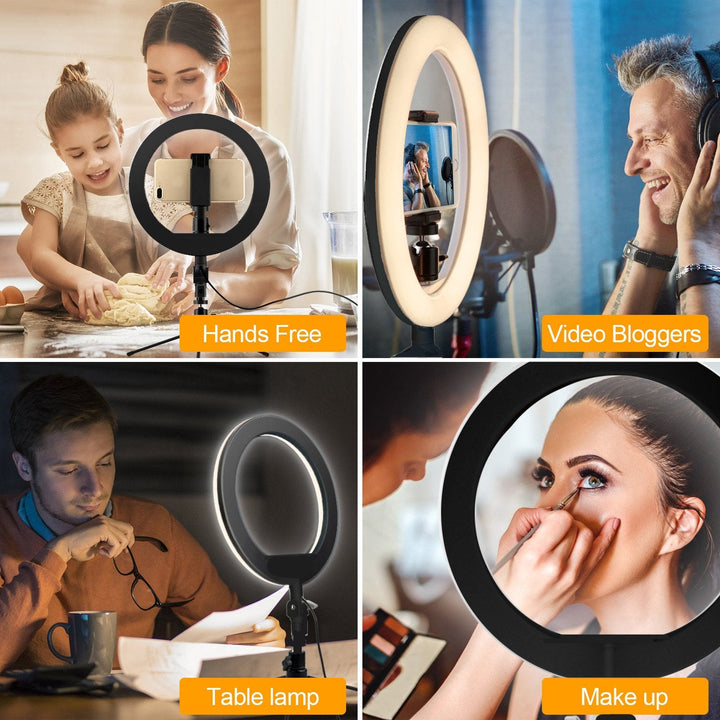10" LED-ringlampe 12W med stativ 1,1 m Maclean Energy MCE610, Bluetooth-selvudløser, mulighed for at ændre farve 3200K-5600K og lysstyrke 10-100%