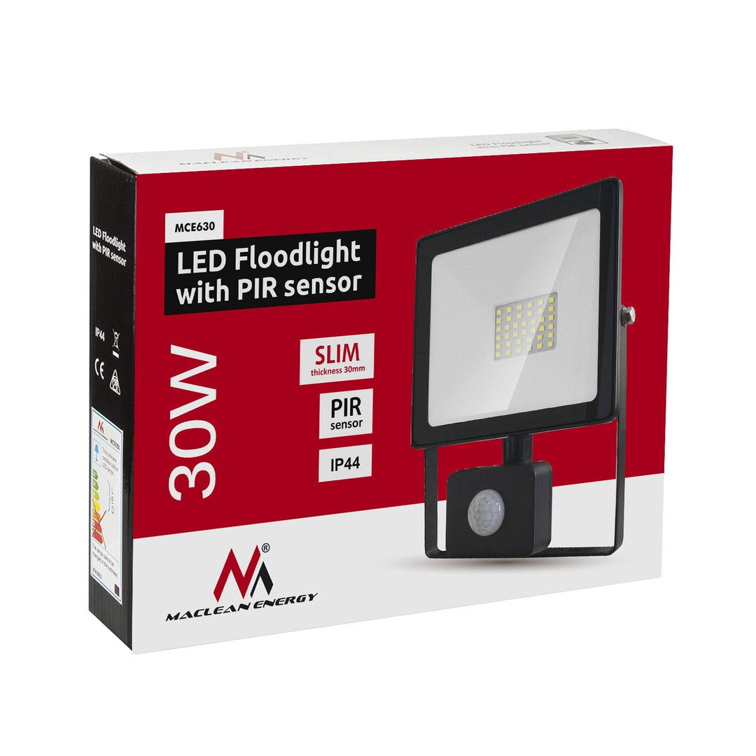 LED-projektør med bevægelsessensor Maclean, slim 30W, 2400lm, varm hvid farve (3000K), IP44, MCE630 WW PIR
