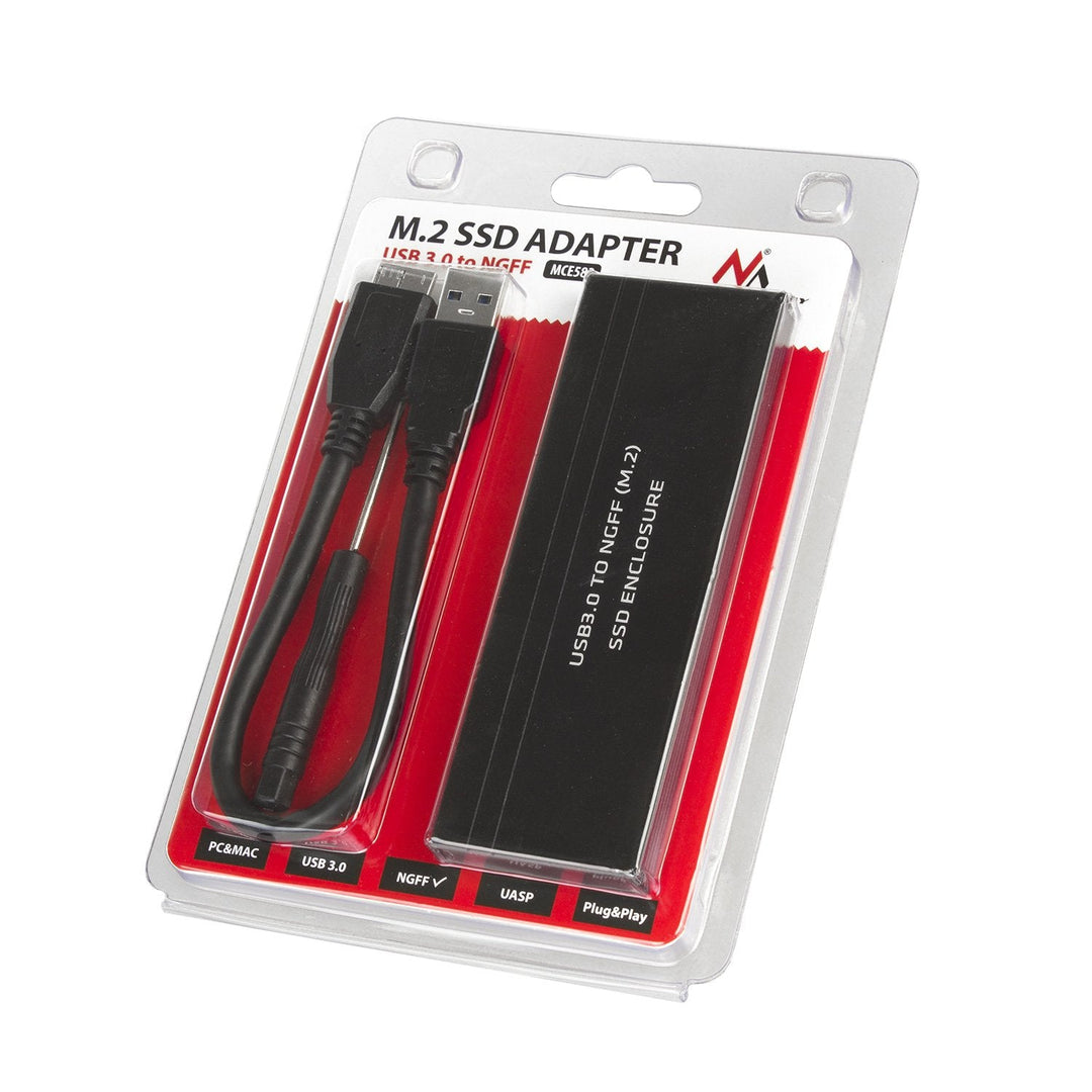 Maclean-diskkabinet, SSD M.2, NGFF, USB 3.0, størrelser 2230/2240/2260/2280, aluminiumskabinet, MCE582