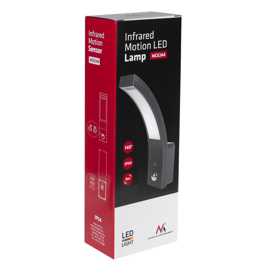 LED-lampe med bevægelsessensor Maclean, PIR-bevægelsessensor, sort, 10 W, IP54, 750 lm, neutral hvid farve (4000 K) MCE244 B