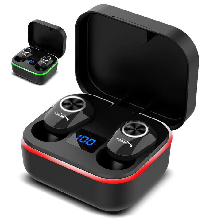Audiocore TWS BT 5.1 øretelefoner med 300 mAh opladningsstation, 30 mAh øretelefoner, sort AC580