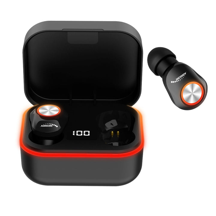 Audiocore TWS BT 5.1 øretelefoner med 300 mAh opladningsstation, 30 mAh øretelefoner, sort AC580