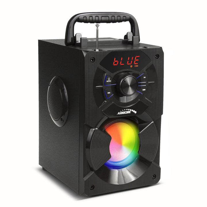 Bærbar Bluetooth-højttaler / radio / SD / MMC / aux-in / USB / belysning / fjernbetjening / teleskopantenne / mikrofonstik
