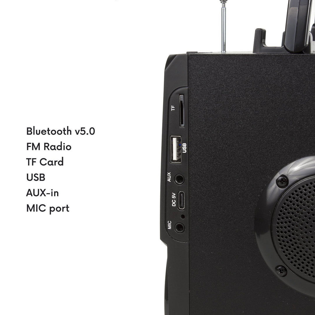 Bærbar Bluetooth-højttaler / radio / SD / MMC / aux-in / USB / belysning / fjernbetjening / teleskopantenne / mikrofonstik
