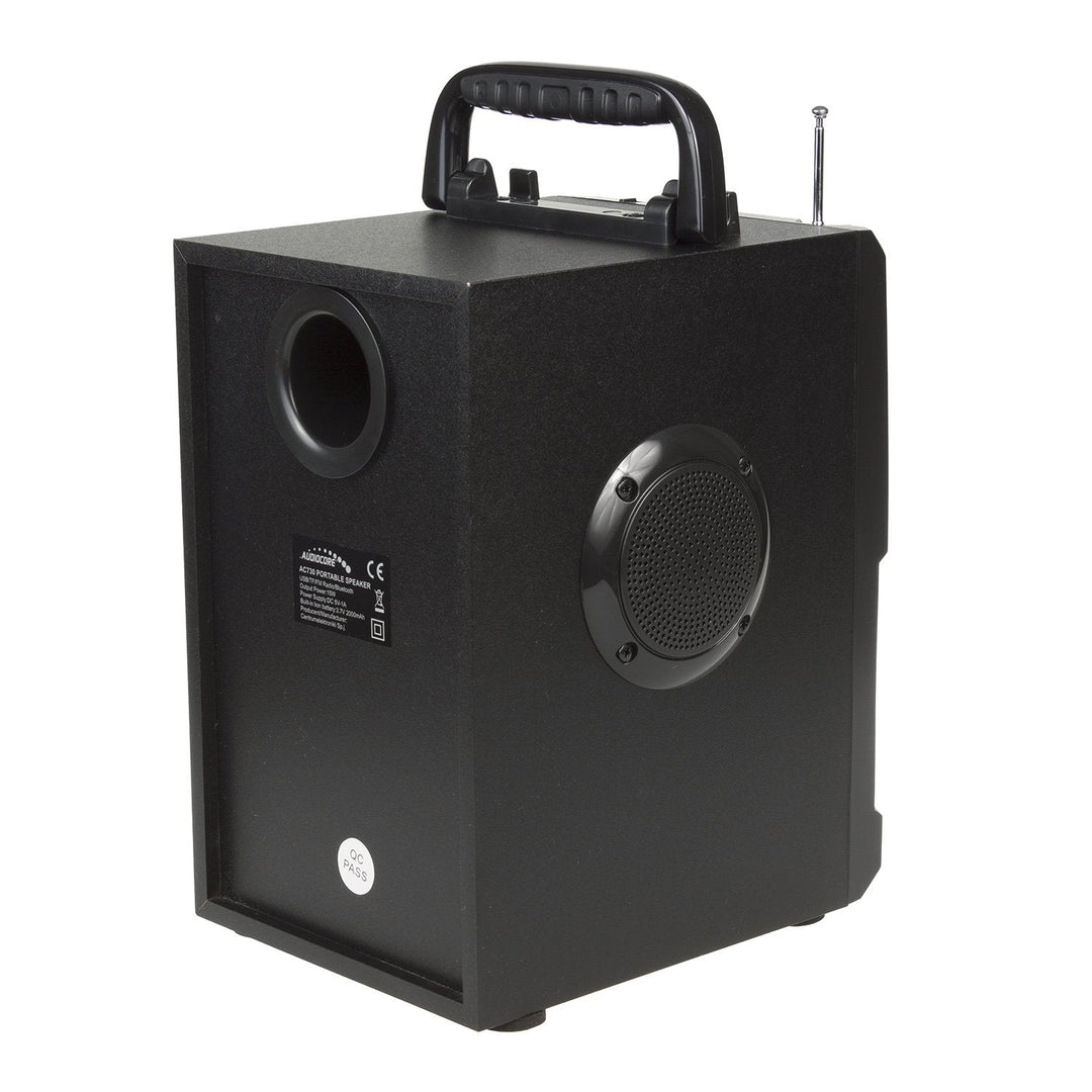 Bærbar Bluetooth-højttaler / radio / SD / MMC / aux-in / USB / belysning / fjernbetjening / teleskopantenne / mikrofonstik