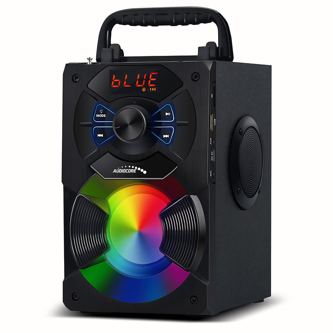 Bærbar Bluetooth-højttaler / radio / SD / MMC / aux-in / USB / belysning / fjernbetjening / teleskopantenne / mikrofonstik