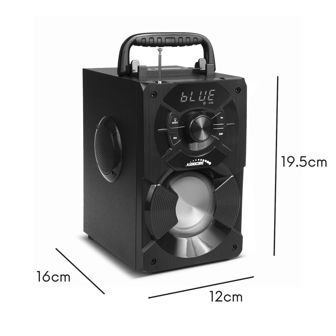 Bærbar Bluetooth-højttaler / radio / SD / MMC / aux-in / USB / belysning / fjernbetjening / teleskopantenne / mikrofonstik