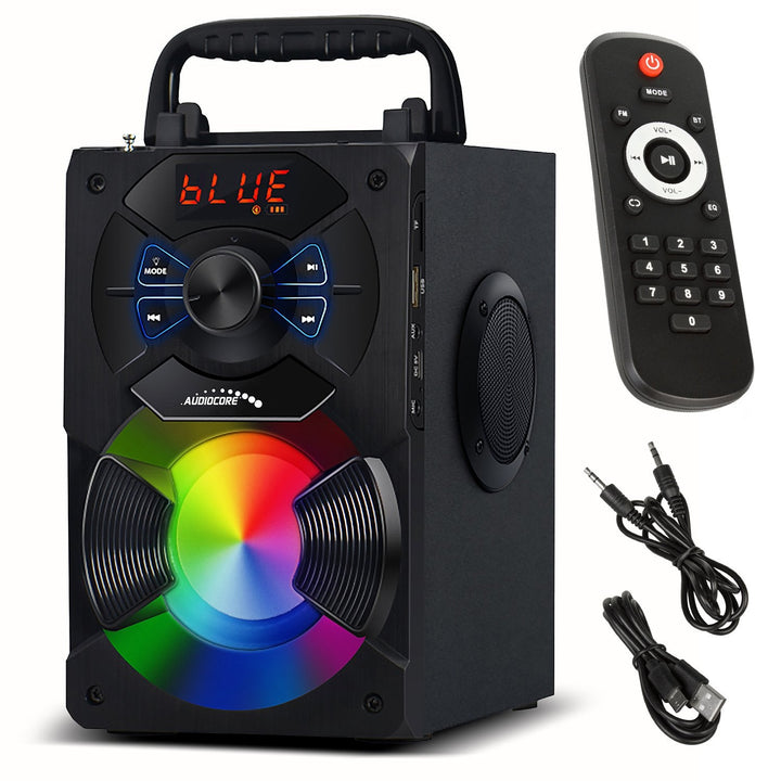 Bærbar Bluetooth-højttaler / radio / SD / MMC / aux-in / USB / belysning / fjernbetjening / teleskopantenne / mikrofonstik