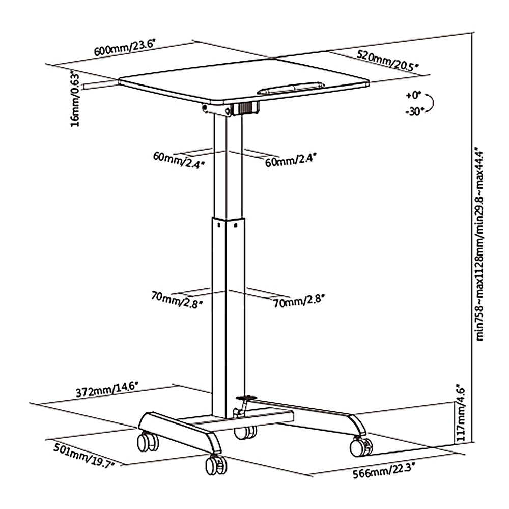 Maclean skrivebord til bærbar computer, højdejusterbar, til stående og siddende arbejde, maks. højde 113 cm, MC-892B