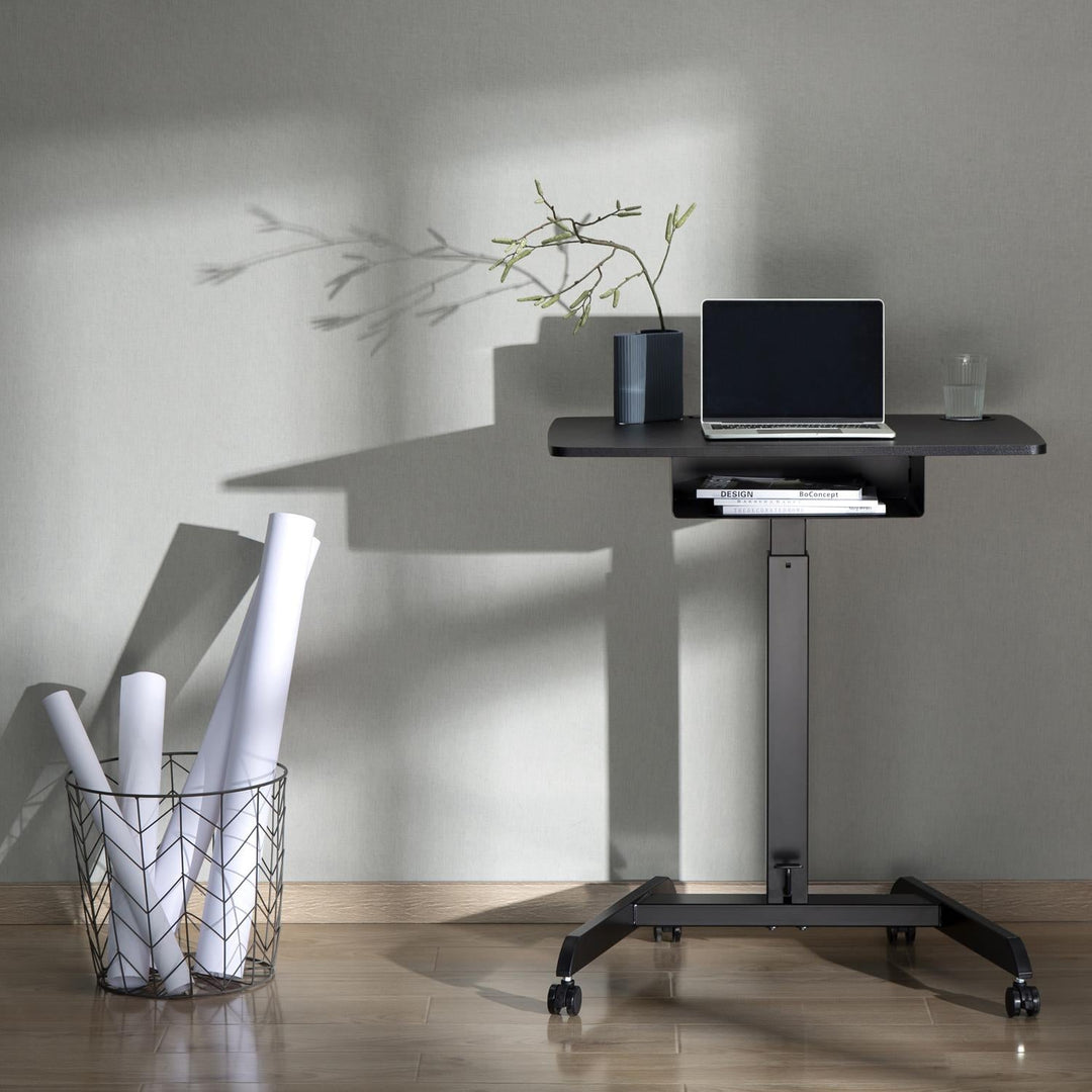 Maclean skrivebord til bærbar computer, højdejusterbar, med skuffe, sort, til stående og siddende arbejde, maks. højde 113 cm - 8 kg maks., MC-903B