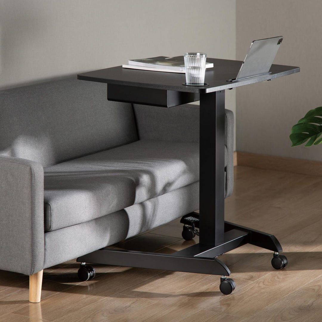 Maclean skrivebord til bærbar computer, højdejusterbar, med skuffe, sort, til stående og siddende arbejde, maks. højde 113 cm - 8 kg maks., MC-903B