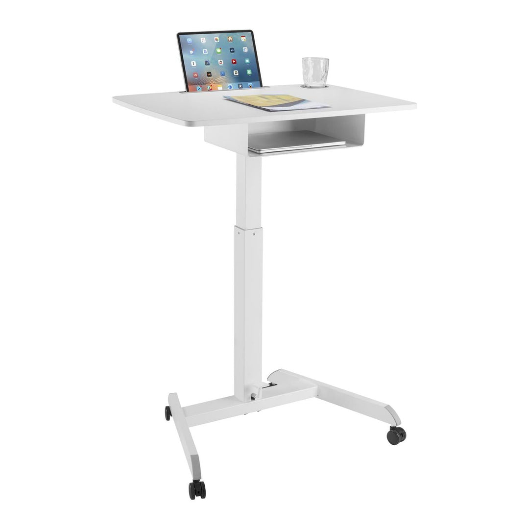Maclean skrivebord til bærbar computer, højdejusterbar, med skuffe, hvid, til stående og siddende arbejde, maks. højde 113 cm - maks. 8 kg, MC-903W