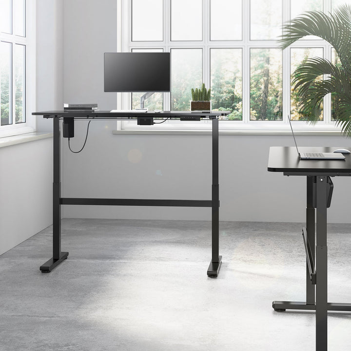 Ergo Office elektrisk skrivebord, højdejustering, grå, maks. højde 118 cm, 50 kg – med bordplade til stående og siddende arbejde, ER-434