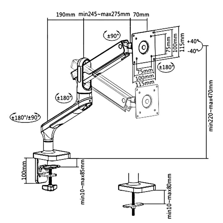 Ergo Office monitorholder, premium med gasfjeder, dobbeltarm 17"-32" 9 kg, ER-436