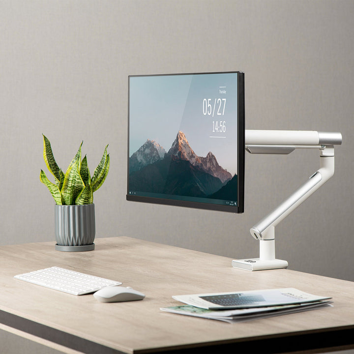 Ergo Office monitorholder, premium med gasfjeder, dobbeltarm, 17"-32" 9 kg, hvid, ER-437