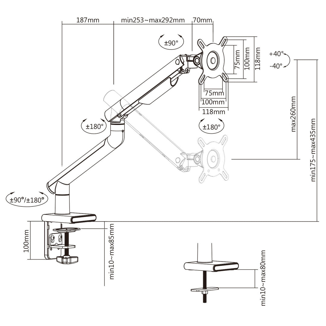 Ergo Office monitorholder, premium med gasfjeder, dobbeltarm, 17"-32" 9 kg, hvid, ER-437