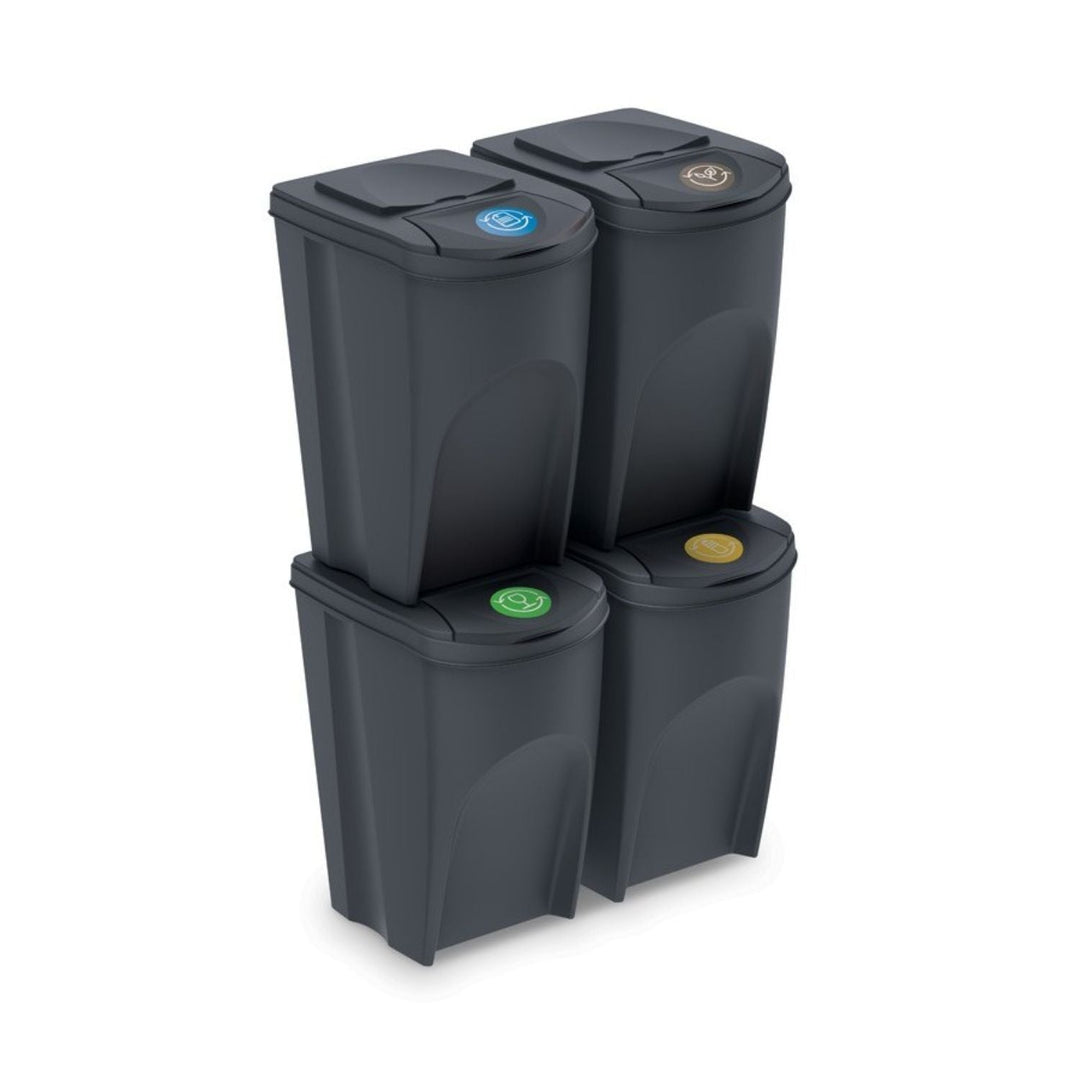 Prosperplast Sortibox 4x35L kurvesæt til affaldssortering, antracit