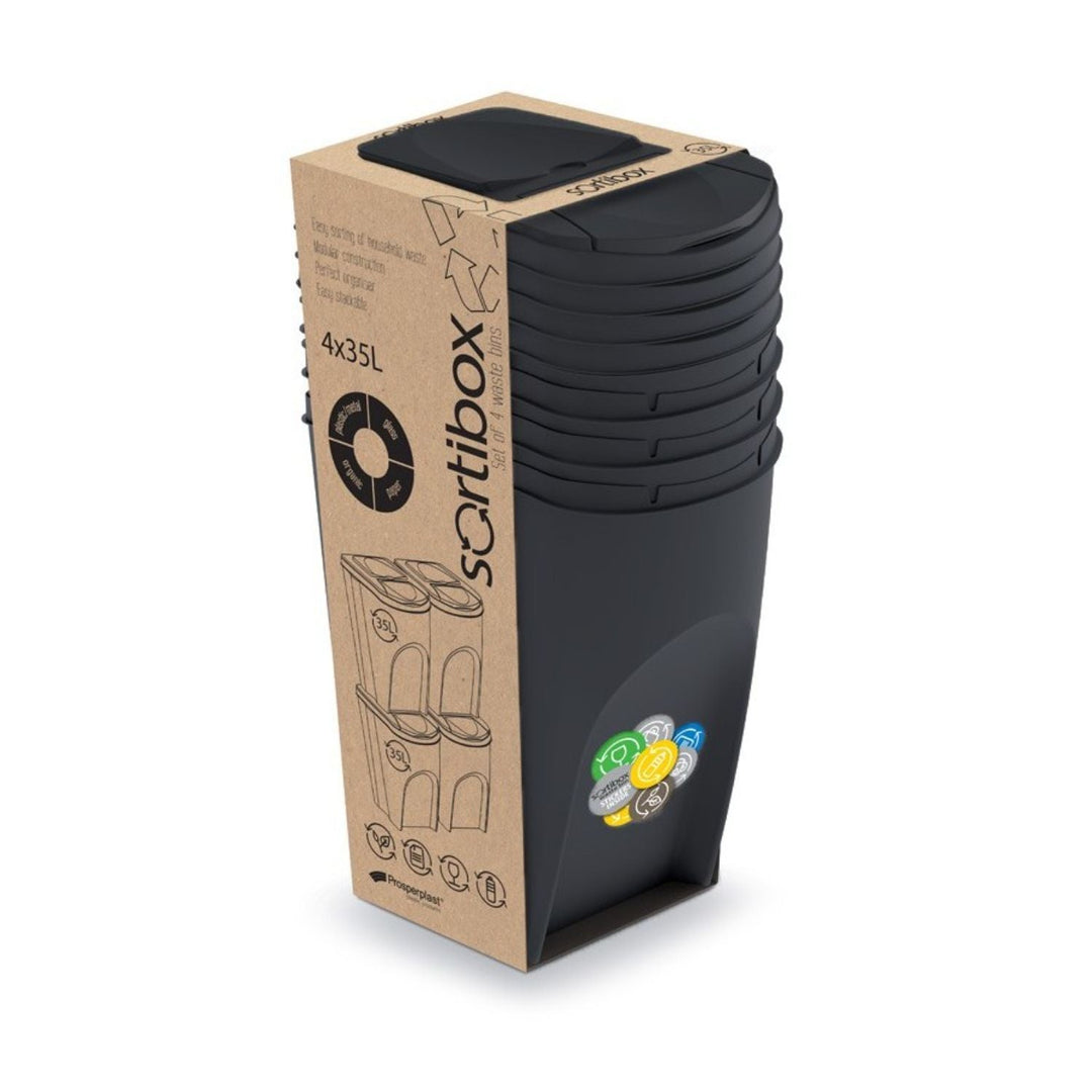 Prosperplast Sortibox 4x35L kurvesæt til affaldssortering, antracit